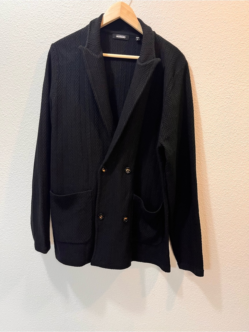 Murano Black Double-Breasted Knit Sport Coat with Gold Buttons